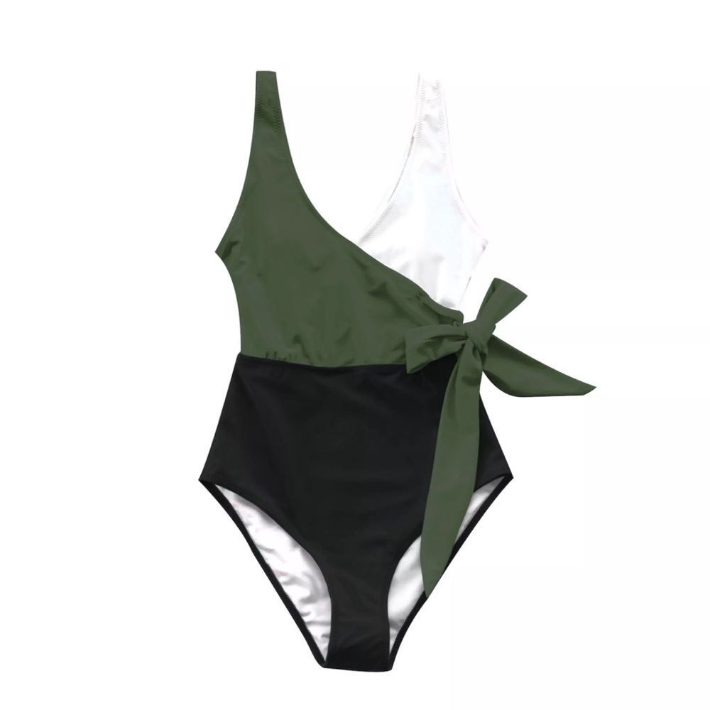 CUPSHE Women's One Piece Swimsuit Wrap Color Block Tie Side Bathing Suit NWT - Picture 3 of 4